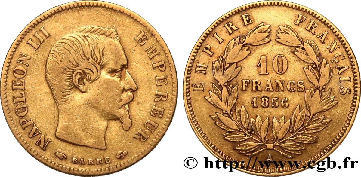 10 francs or Napoléon III, tête nue 1856 Paris F.506/3 VF35 