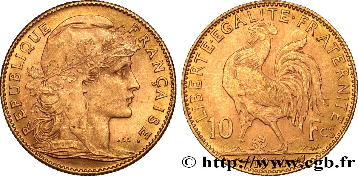 10 francs or Coq 1914 Paris F.509/14 SPL 