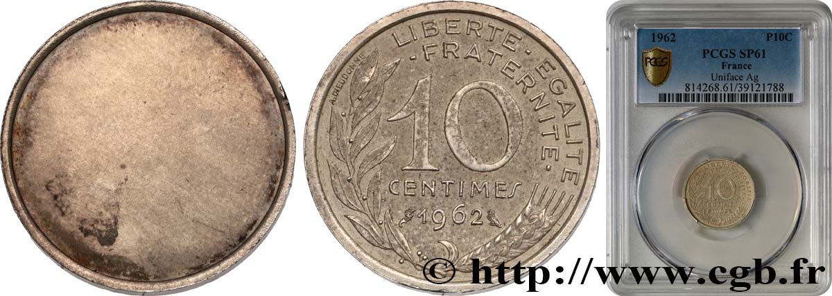 Épreuve uniface sur flan argent de 10 centimes Marianne 1962 Paris GEM.manque  SUP61 PCGS