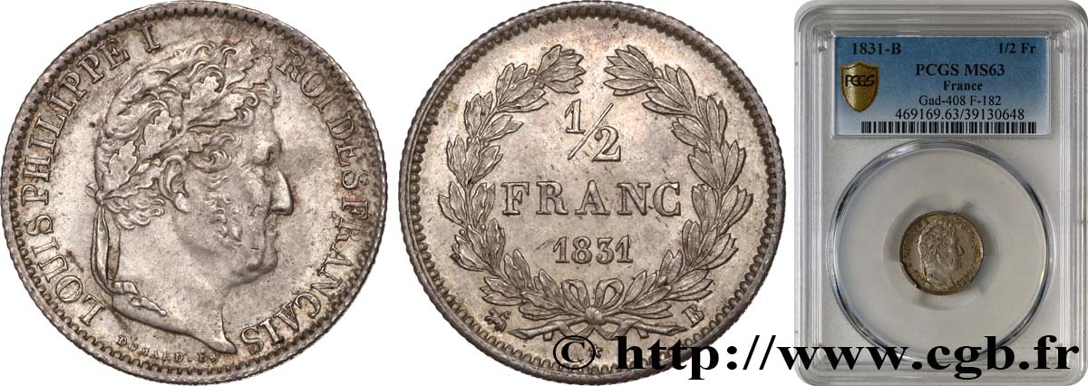 1/2 franc Louis-Philippe 1831 Rouen F.182/2 SC63 PCGS