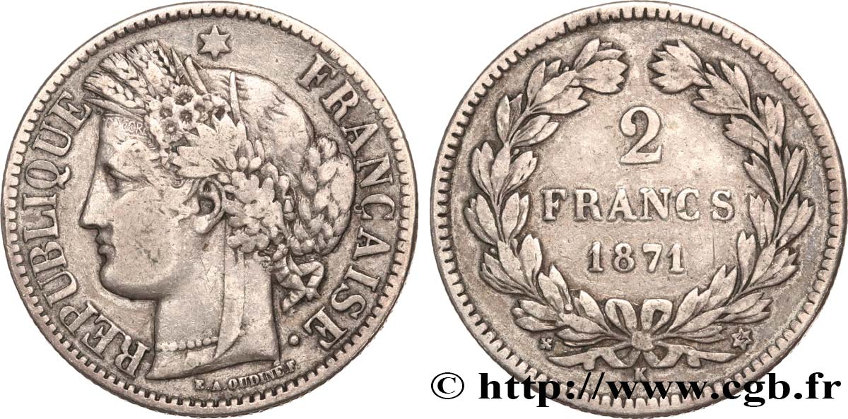 2 francs Cérès, sans légende 1871 Bordeaux F.264/4 TB30 