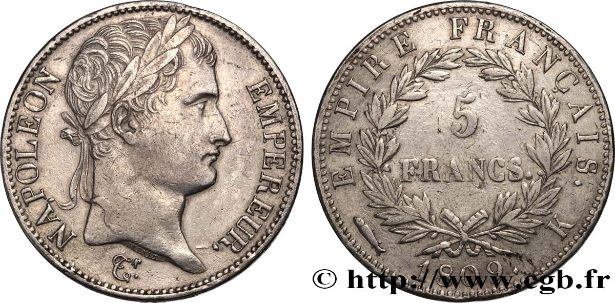 5 francs Napoléon Empereur, Empire français 1809 Bordeaux F.307/7 XF 