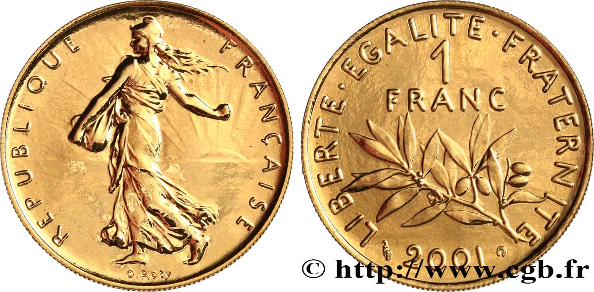 1 franc Semeuse Or, BU (Brillant Universel) 2001 Pessac F5.1007 2 ST 