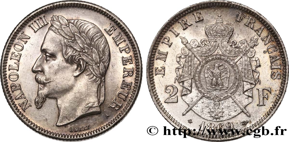 2 francs Napoléon III, tête laurée 1869 Paris F.263/10 SUP+ 