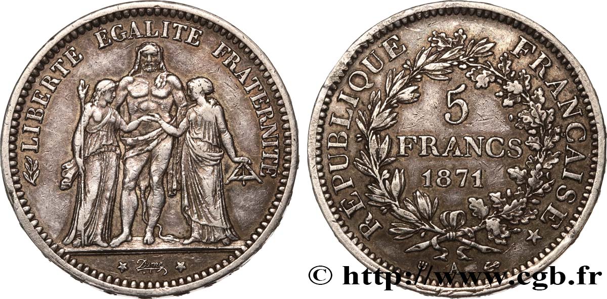 5 francs Hercule, dite “Camélinat” 1871 Paris F.334/3 MBC40 