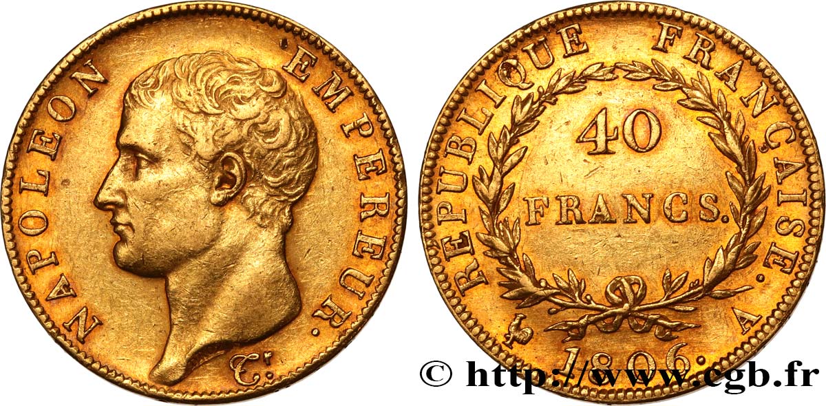 40 francs or Napoléon tête nue, Calendrier grégorien 1806 Paris F.538/1 BB50 