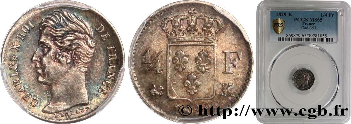 1/4 franc Charles X 1829 Bordeaux F.164/34 MS65 PCGS
