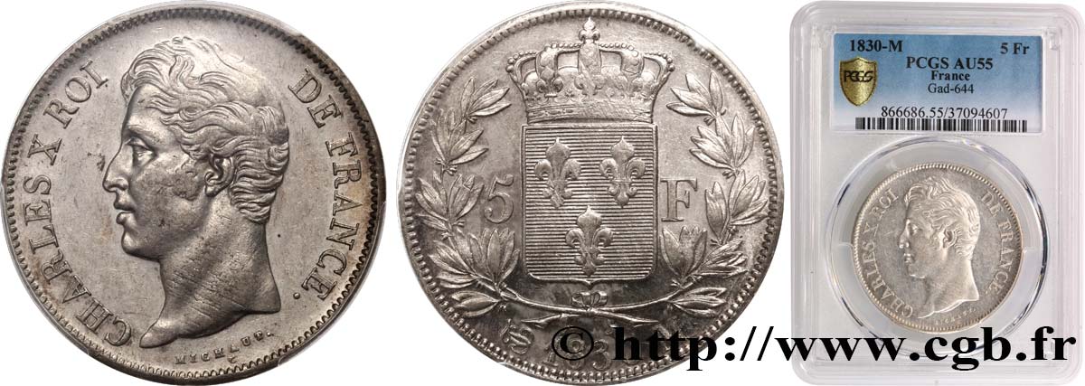 5 francs Charles X, 2e type 1830 Toulouse F.311/48 AU55 PCGS
