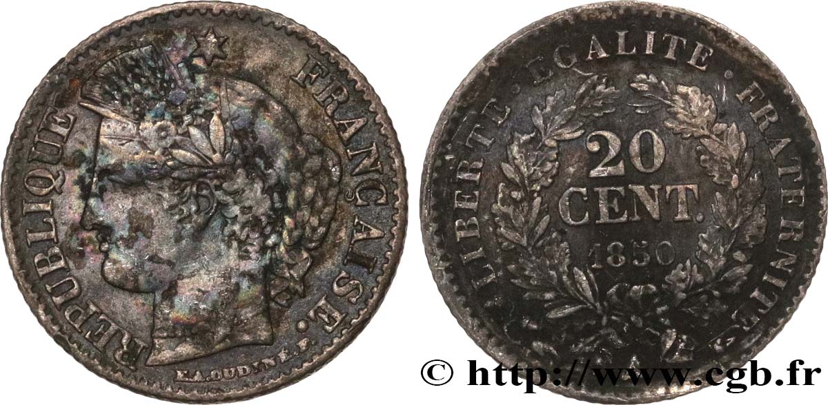 20 centimes Cérès, IIe République 1850 Paris F.146/2 q.MB 