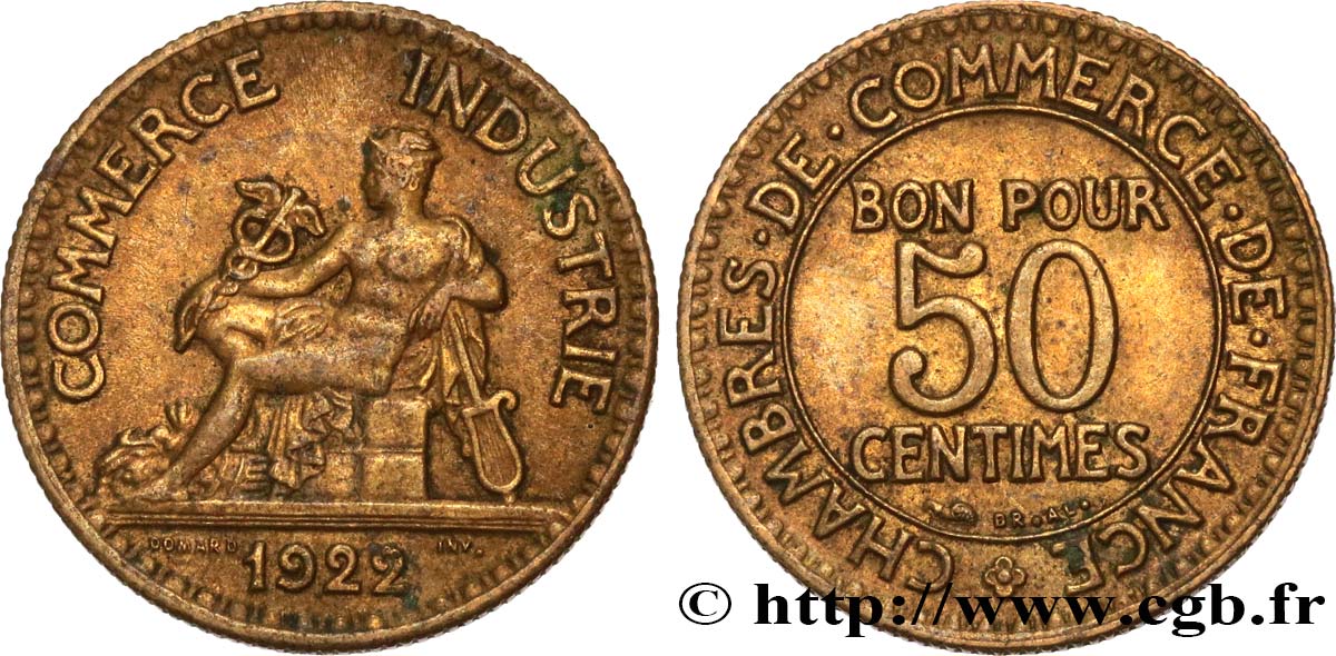 50 centimes Chambres de Commerce 1922 Paris F.191/4 TTB50 