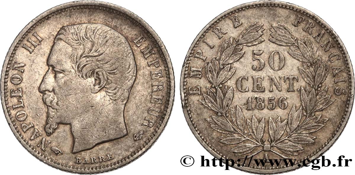 50 centimes Napoléon III, tête nue 1856 Paris F.187/4 VF30 