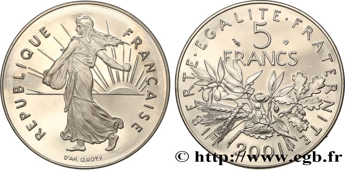 5 francs Semeuse, nickel, BE (Belle Épreuve) 2001 Pessac F.341/37 var. MS 