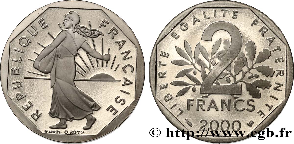 2 francs Semeuse, nickel, BE (Belle Épreuve) 2000 Pessac F.272/28 var. fST 