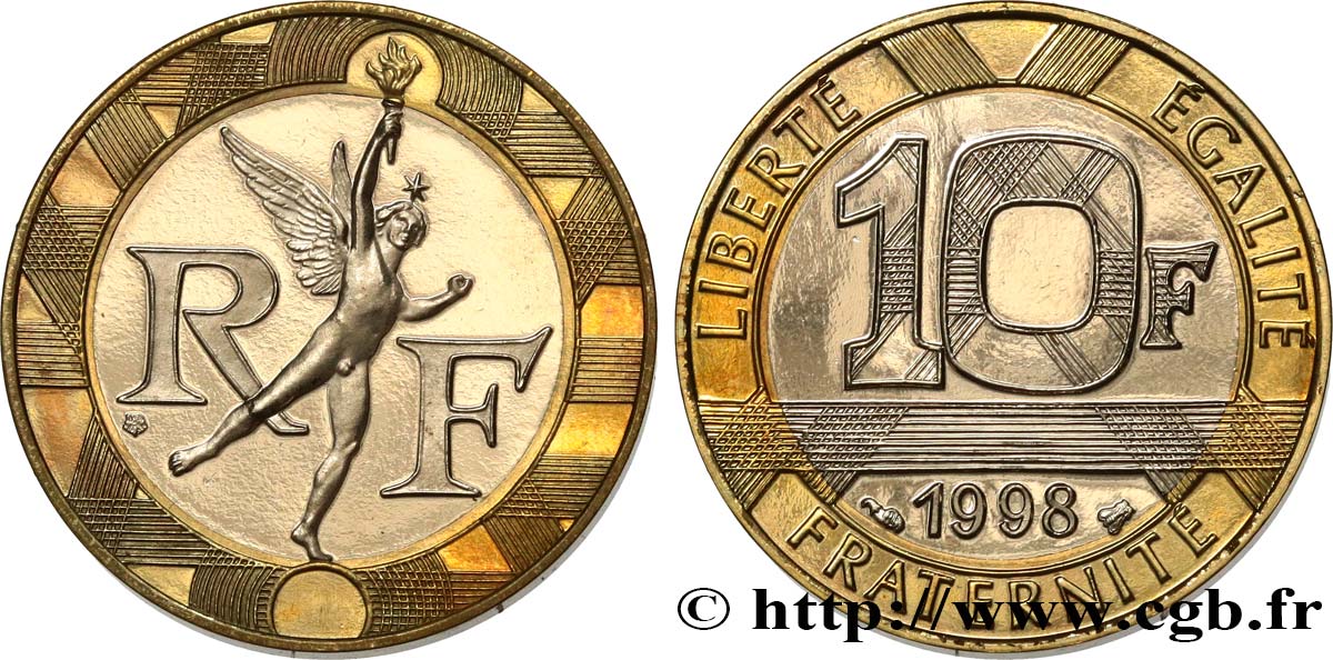 10 francs Génie de la Bastille, BE (Belle Épreuve) 1998 Pessac F.375/15 var. MS 