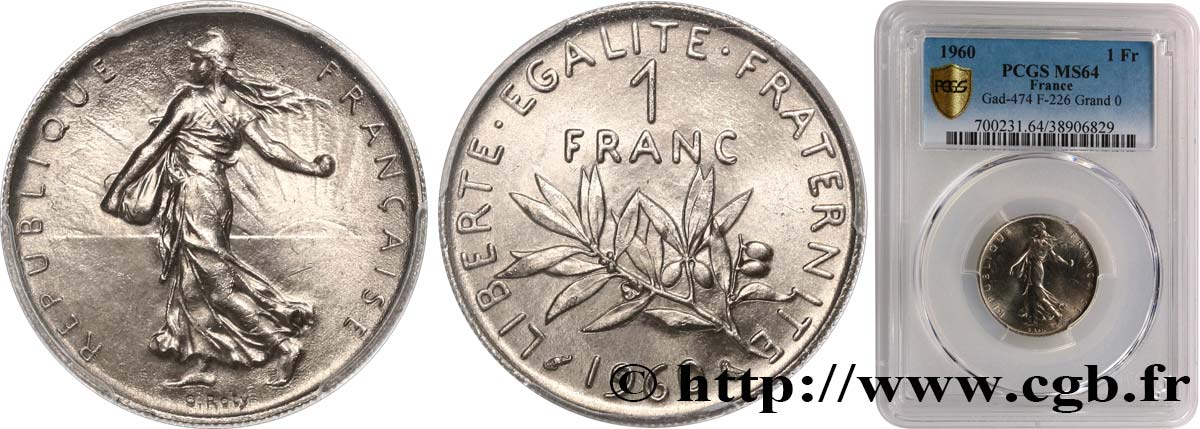 1 franc Semeuse, nickel 1960 Paris F.226/5 SC64 PCGS