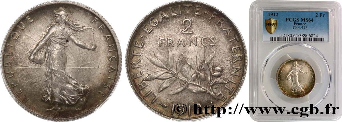 2 francs Semeuse 1912  F.266/13 fST64 PCGS
