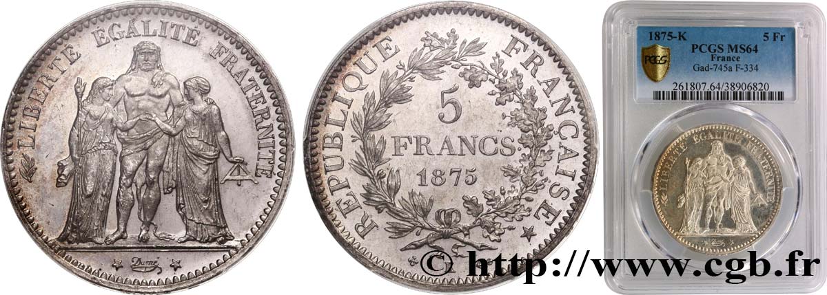5 francs Hercule 1875 Bordeaux F.334/16 MS64 PCGS