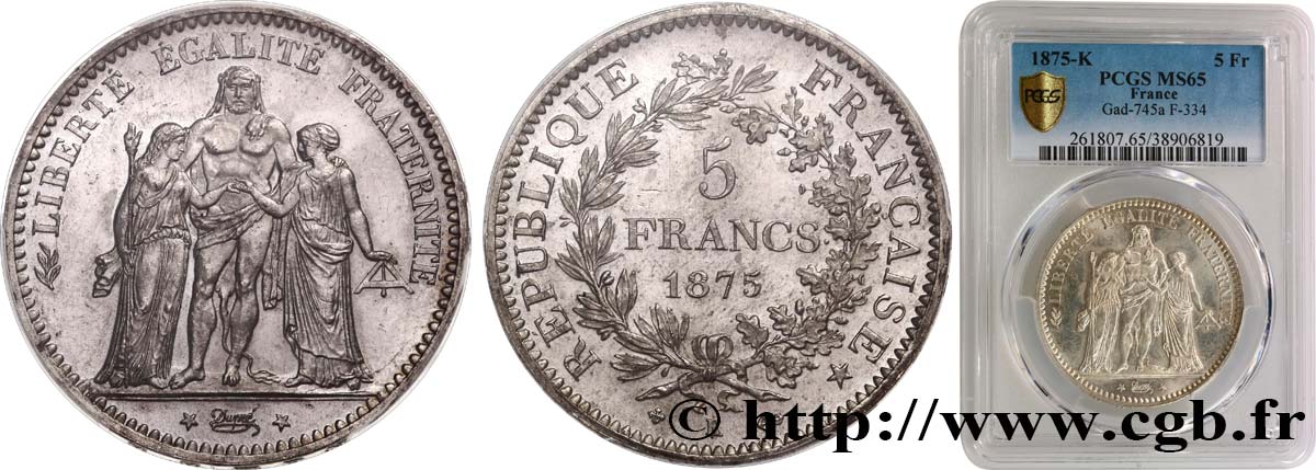 5 francs Hercule 1875 Bordeaux F.334/16 FDC65 PCGS