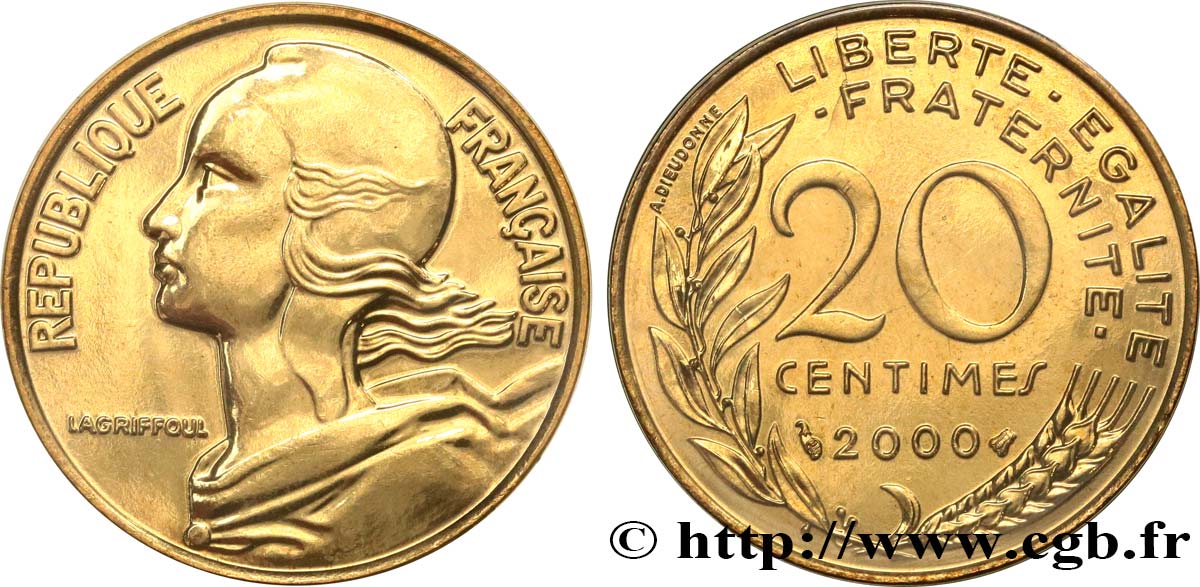 20 centimes Marianne, Brillant Universel 2000 Pessac F.156/45 MS 