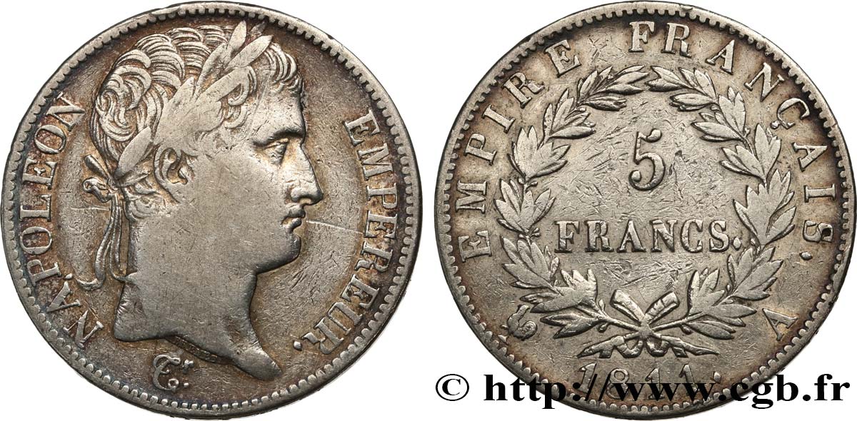 5 francs Napoléon Empereur, Empire français 1811 Paris F.307/27 TB 
