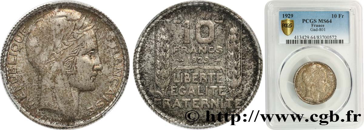 10 francs Turin 1929  F.360/2 fST64 PCGS