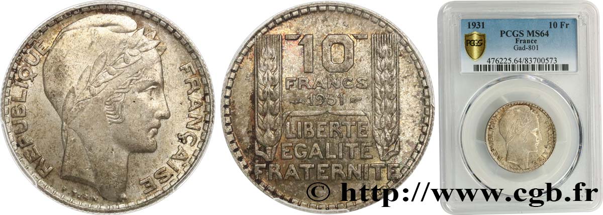10 francs Turin 1931  F.360/4 fST64 PCGS