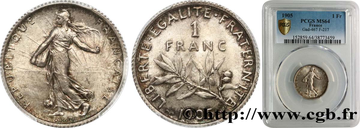 1 franc Semeuse 1905 Paris F.217/10 fST64 PCGS