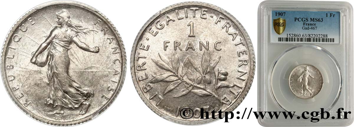 1 franc Semeuse 1907  F.217/12 SPL63 PCGS