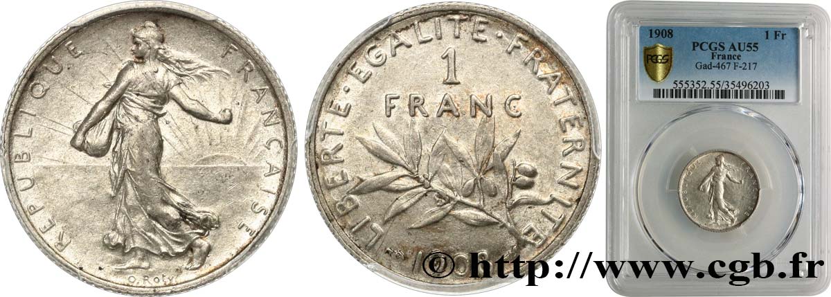1 franc Semeuse 1908 Paris F.217/13 AU55 PCGS
