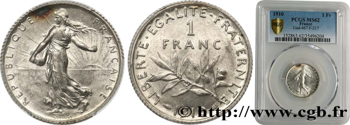 1 franc Semeuse 1910 Paris F.217/15 SUP62 PCGS