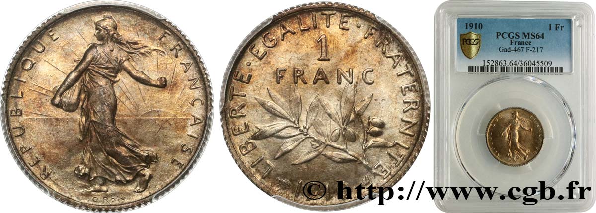 1 franc Semeuse 1910 Paris F.217/15 fST64 PCGS
