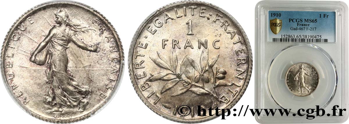 1 franc Semeuse 1910 Paris F.217/15 MS65 PCGS