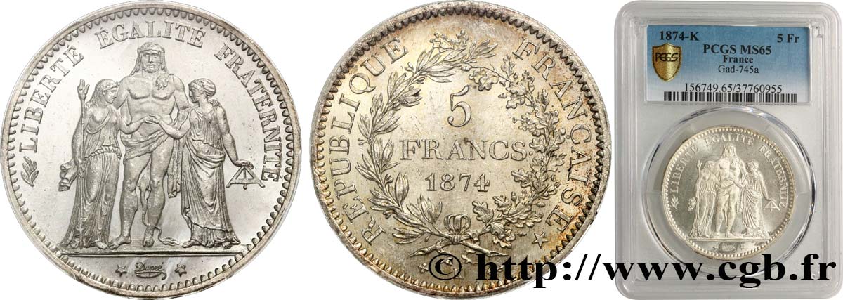 5 francs Hercule 1874 Bordeaux F.334/13 MS65 PCGS