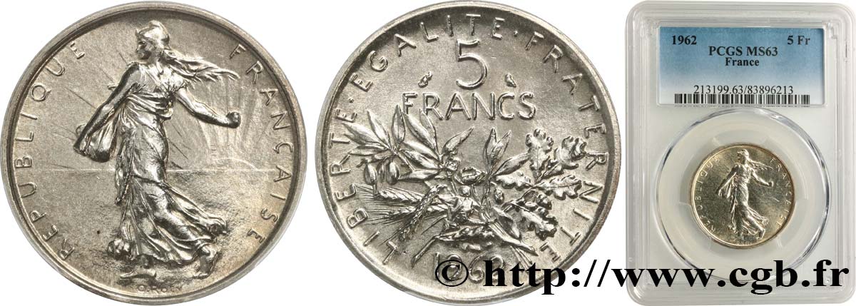 5 francs Semeuse, argent 1962 Paris F.340/6 fST63 PCGS