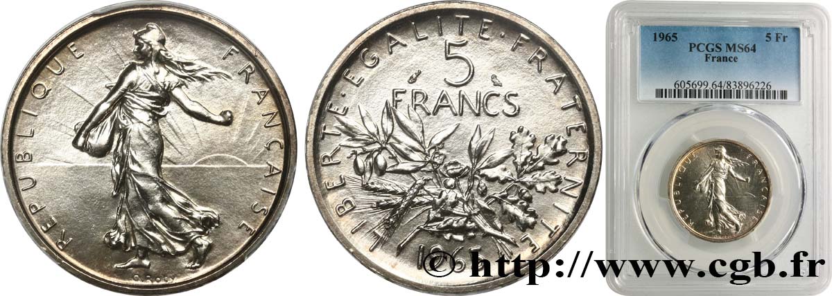 5 francs Semeuse, argent 1965 Paris F.340/9 MS64 PCGS
