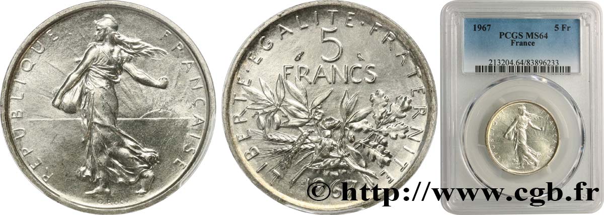 5 francs Semeuse, argent 1967 Paris F.340/11 SPL64 PCGS