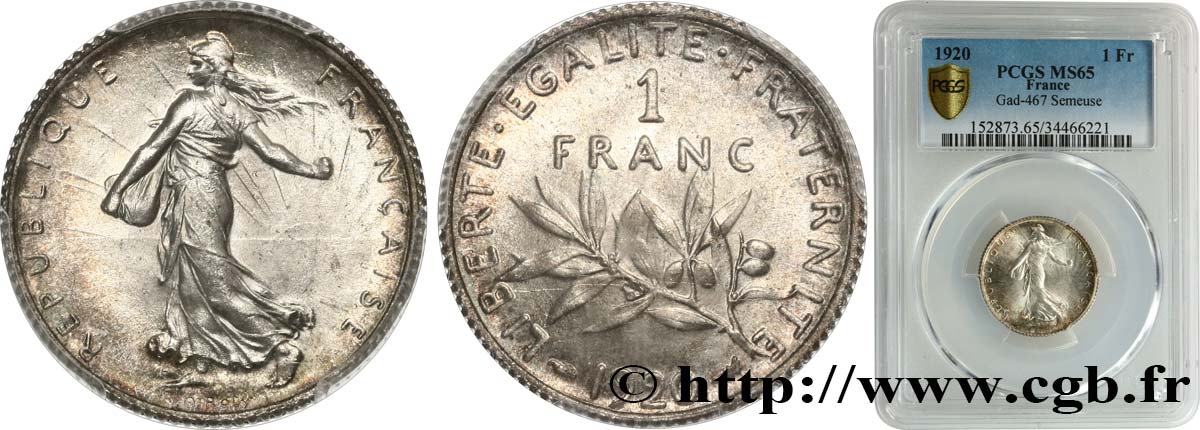 1 franc Semeuse 1920 Paris F.217/26 MS65 PCGS
