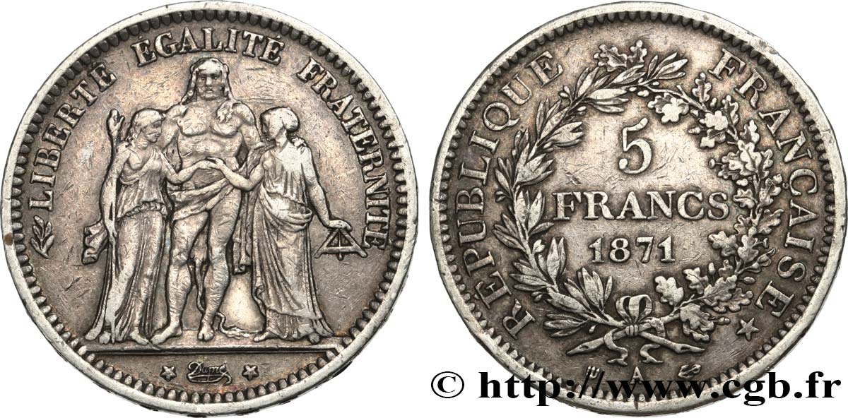 5 francs Hercule, dite “Camélinat” 1871 Paris F.334/3 VF35 