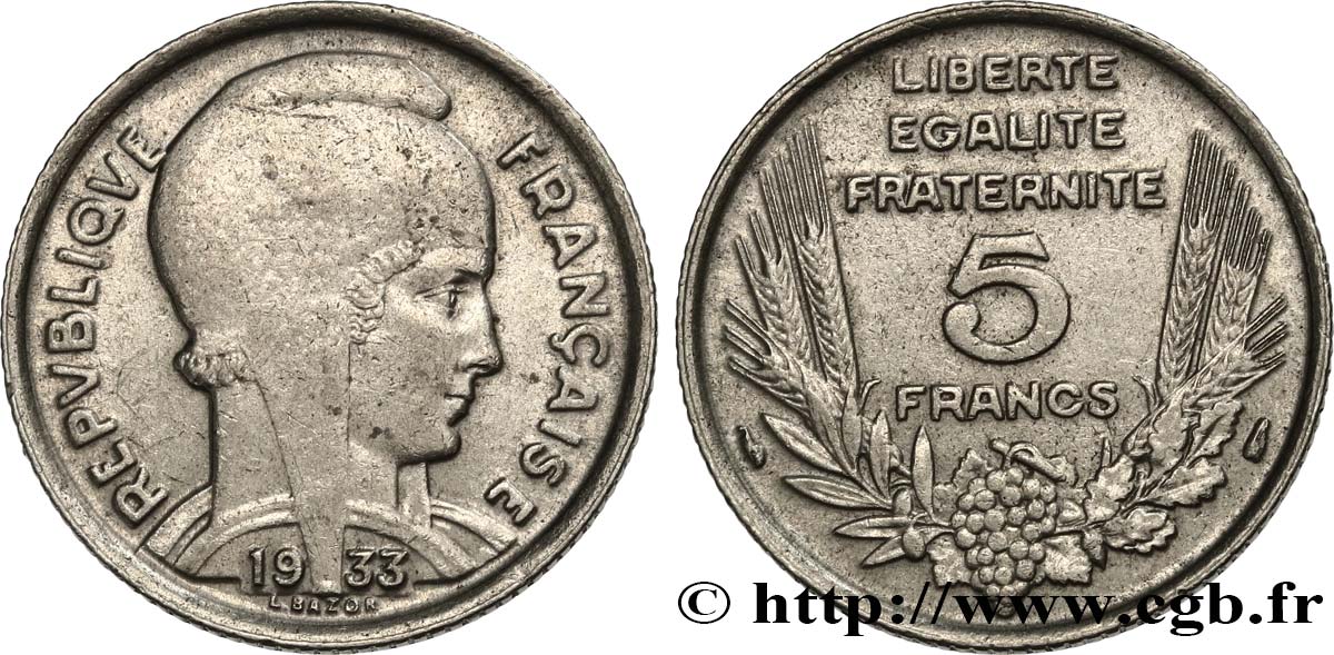 5 francs Bazor 1933  F.335/3 S35 