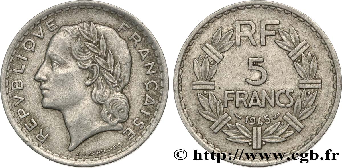 5 francs Lavrillier, aluminium 1945 Castelsarrasin F.339/5 VF35 