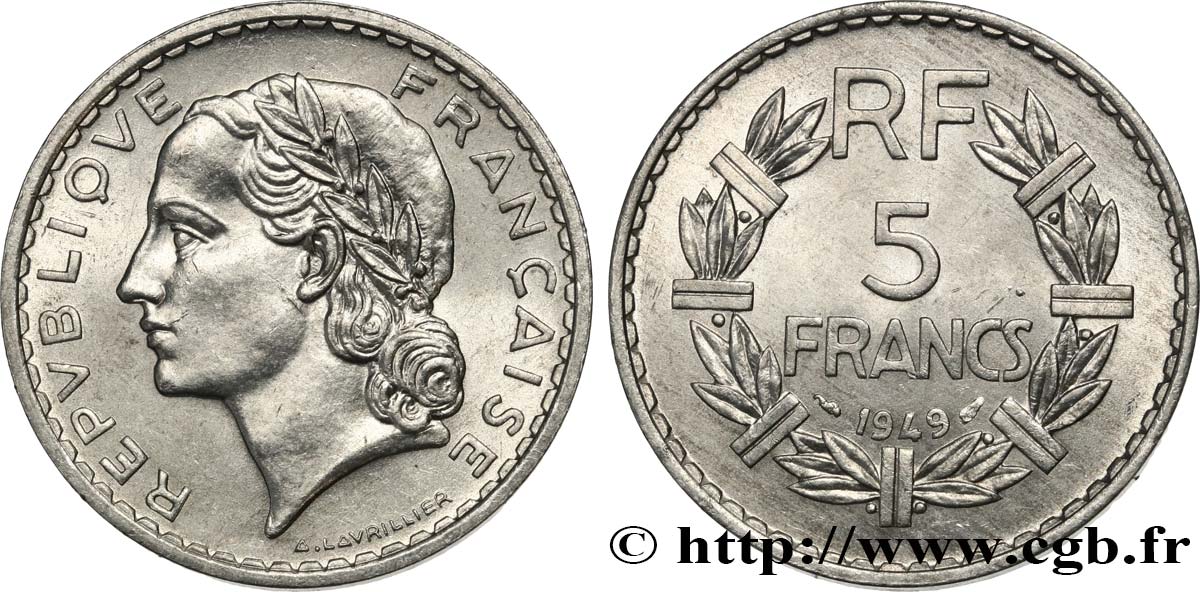 5 francs Lavrillier, aluminium 1949  F.339/17 EBC60 