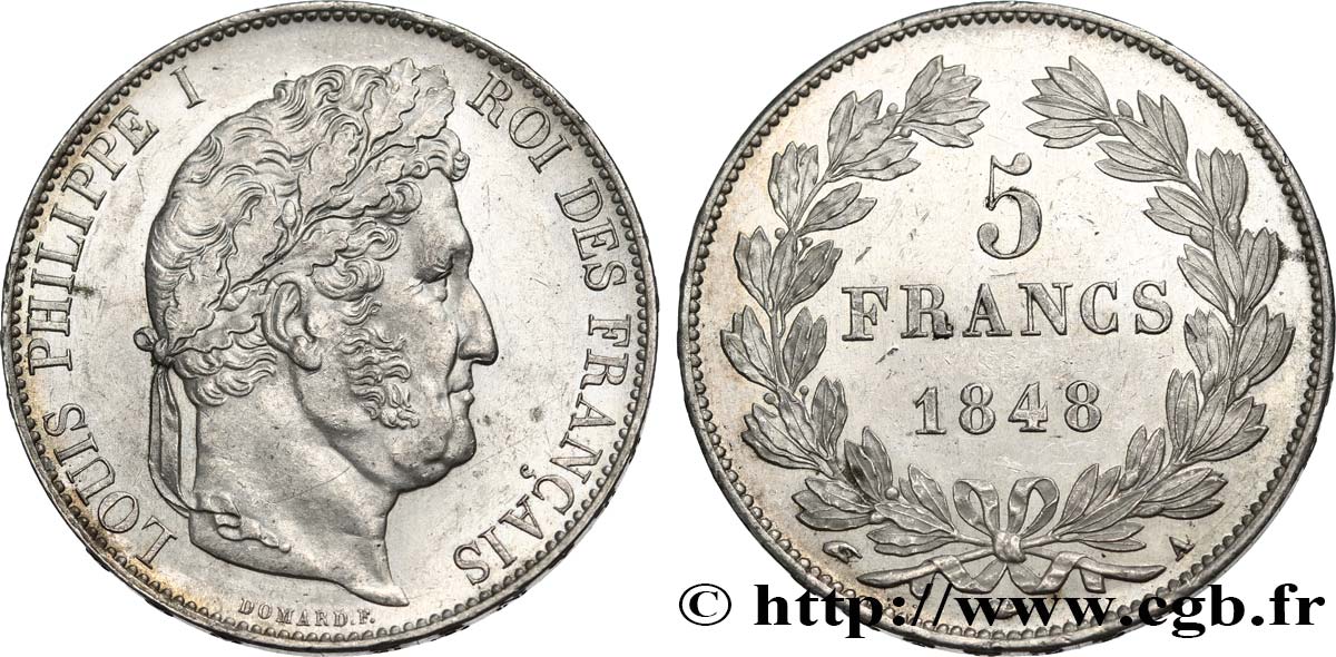 5 francs IIIe type Domard 1848 Paris F.325/17 VZ 