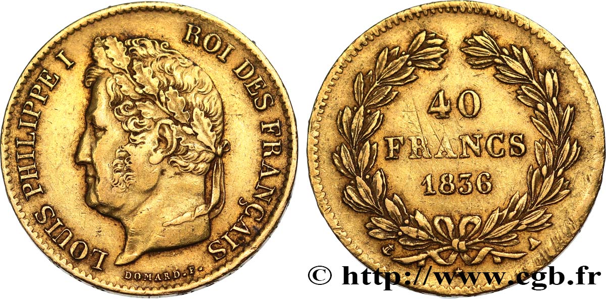 40 francs or Louis-Philippe 1836 Paris F.546/9 SS 