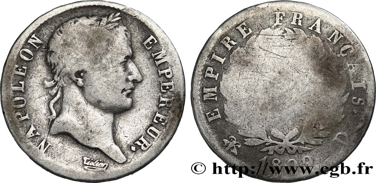 1 franc Napoléon Ier tête laurée, Empire français 1809 Lyon F.205/3 RC 