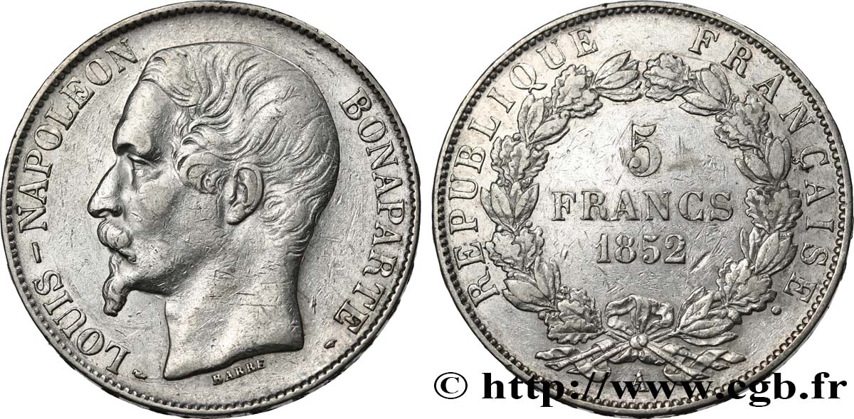 5 francs Louis-Napoléon, 1er type 1852 Paris F.329/1 TB+ 