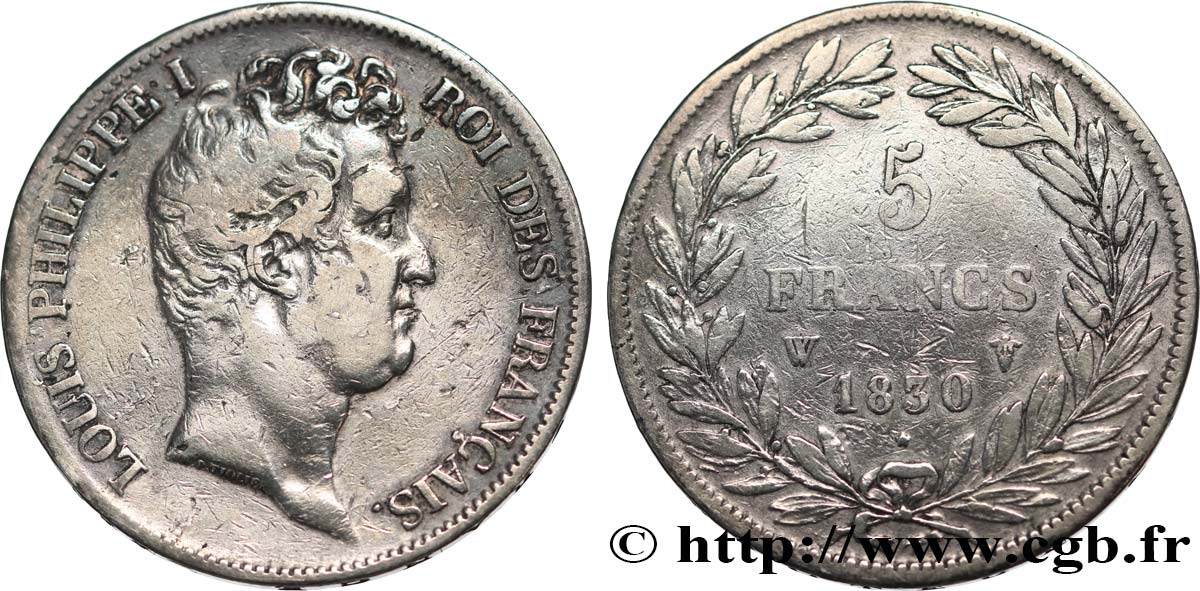 5 francs type Tiolier avec le I, tranche en creux 1830 Lille F.315/13 BC 