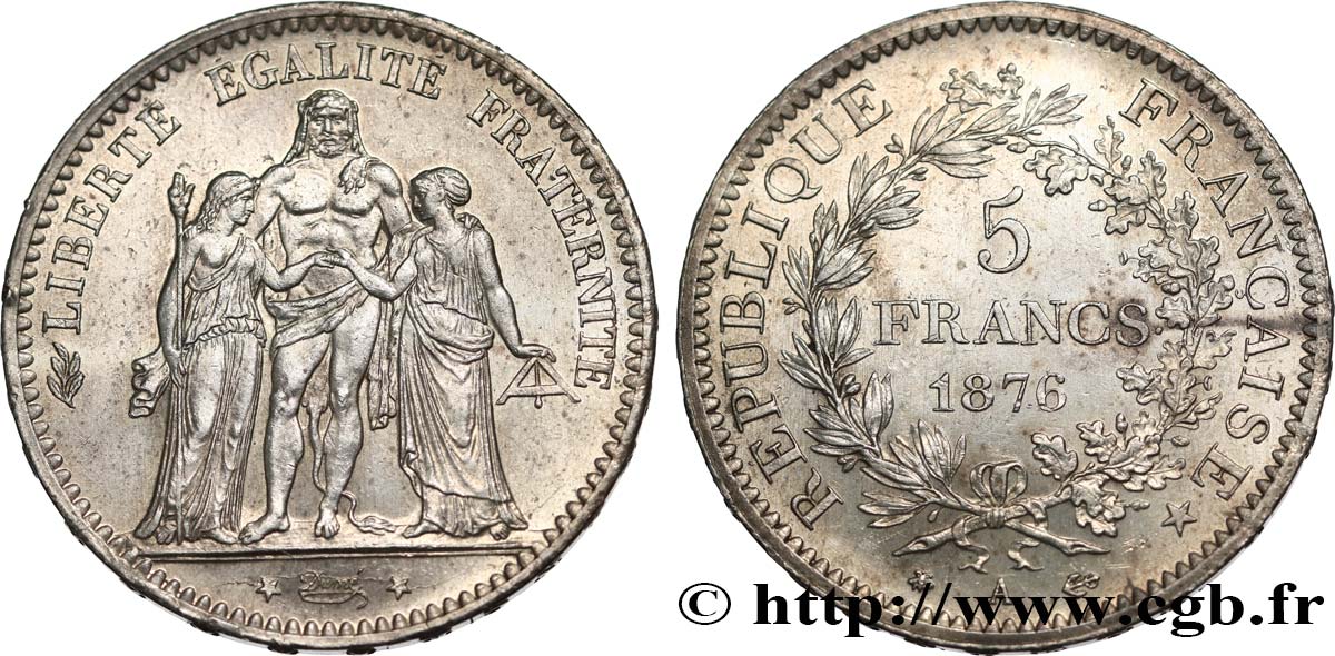5 francs Hercule 1876 Paris F.334/17 SPL60 