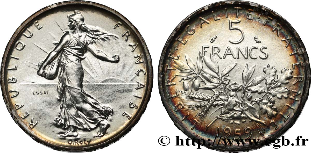 Essai de 5 francs Semeuse, argent, grand 5 1959 Paris F.340/1 MS 
