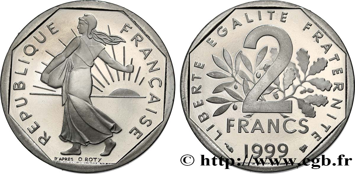 2 francs Semeuse, nickel, BE (Belle Épreuve) 1999 Pessac F.272/27 var. MS 