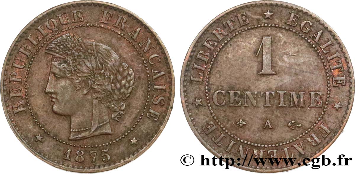 1 centime Cérès 1875 Paris F.104/4 TTB45 